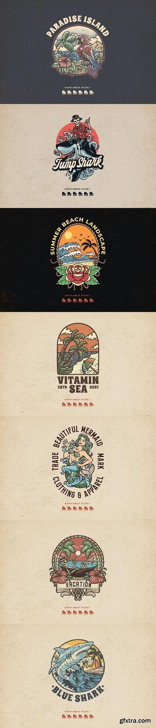 Beautiful hand drawn logo set, summer, vacation, paradise (2)