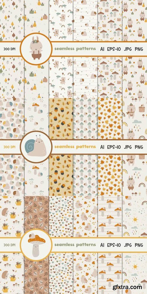 Cute Autumn Seamless Patterns Vector Set Cute Autumn Seamless Patterns Vector Set