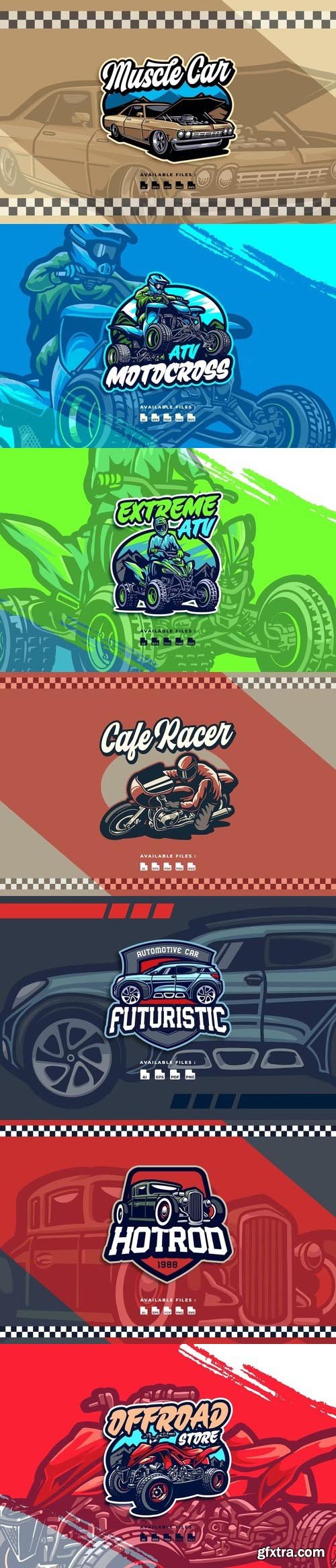 Motocross, Car Automotive Transportation Logo Set