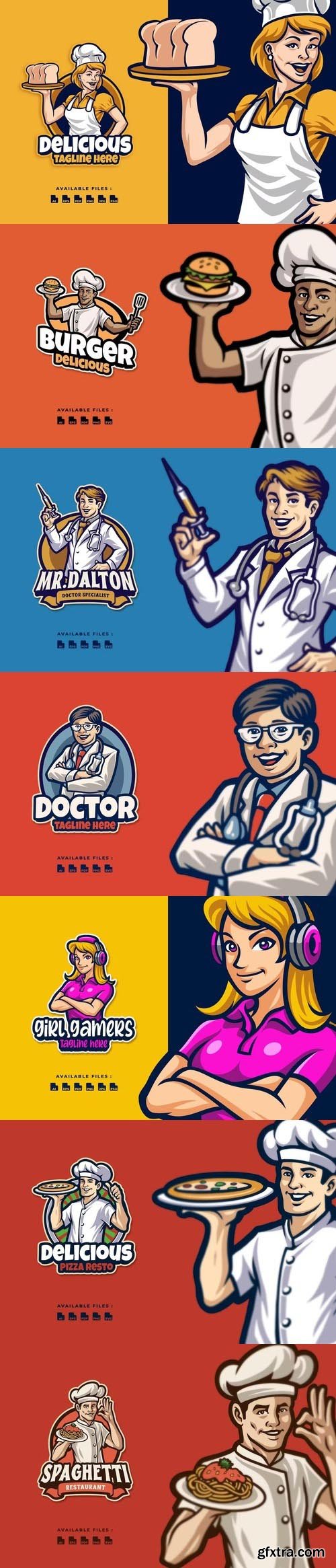Mascot Logo People of Different Professions in Vector