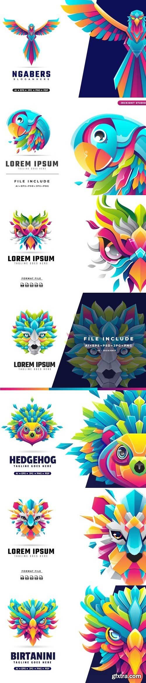 Gradient logo vector set vol 1, Bird, Dog, Eagle, Hedgehog, Lion, Owl, Parrot Gradient logo vector set vol 1, Bird, Dog, Eagle, Hedgehog, Lion, Owl, Parrot