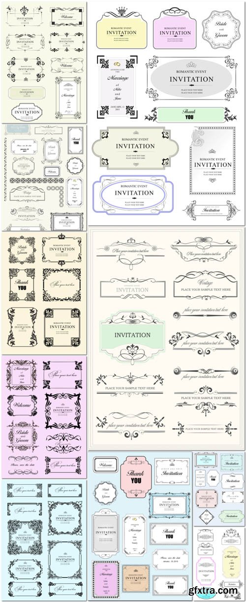 Vintage ornate frame for invitation card vector set