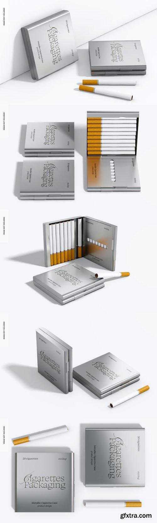 PSD metallic cigarette case mockup leaned