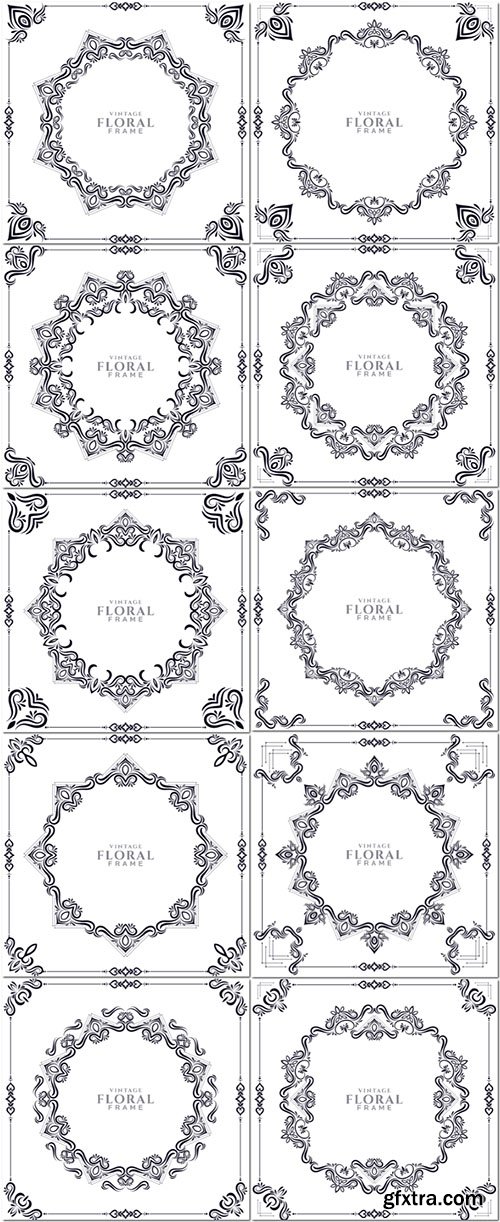 Royal vintage floral frame design vector abstract  decor background