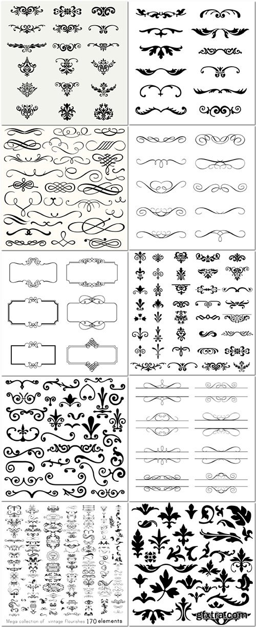 Floral frame with ornamental elements, border dividers vector