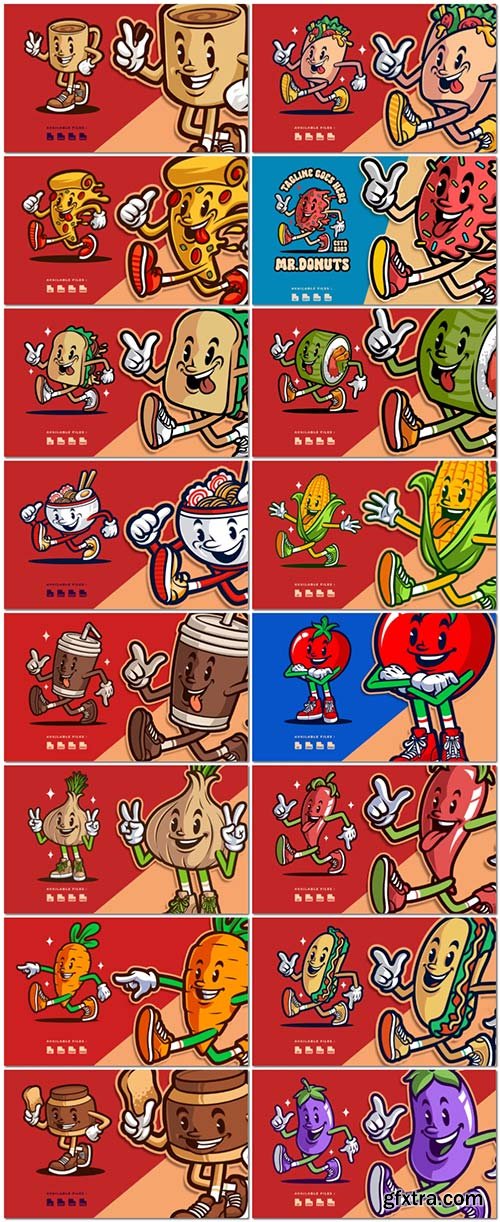 Cartoon character mascot food logo design template set