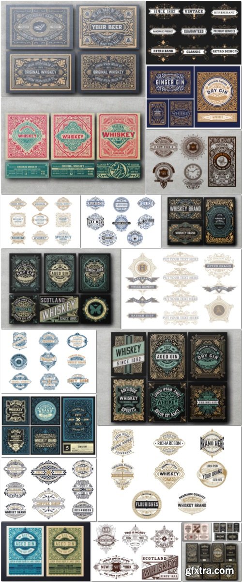 Set Vintage Logos and Badges collections, Packaging 20 vector