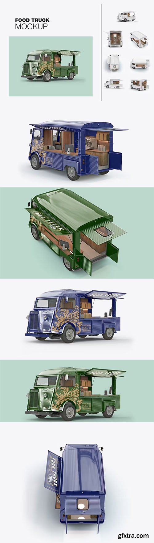 Set Opened Vintage Food Truck Mockup