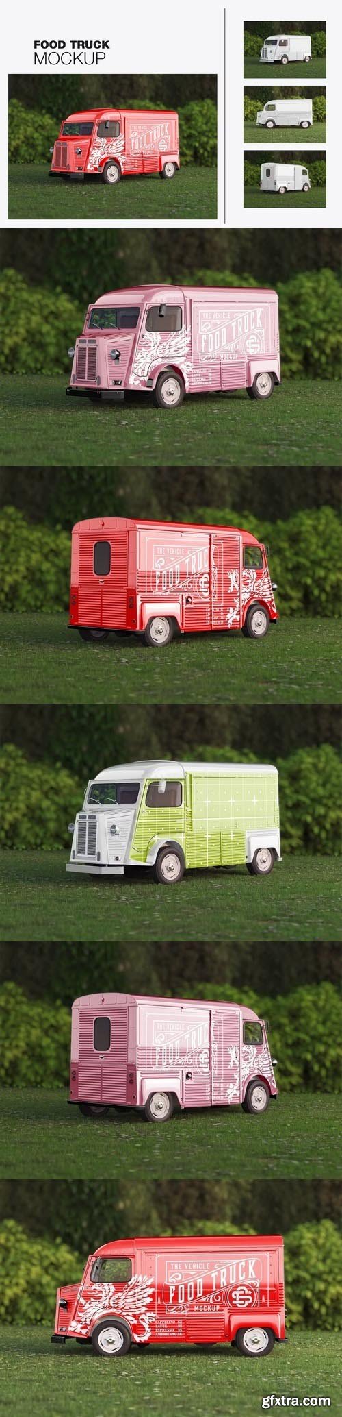 Set Vintage Food Truck Scene Mockup