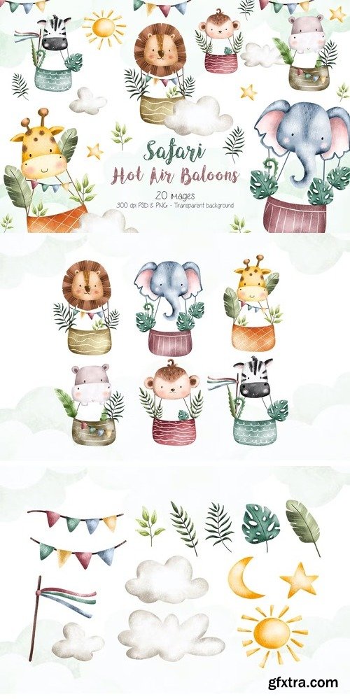 Safari Hot Air Balloons Clipart