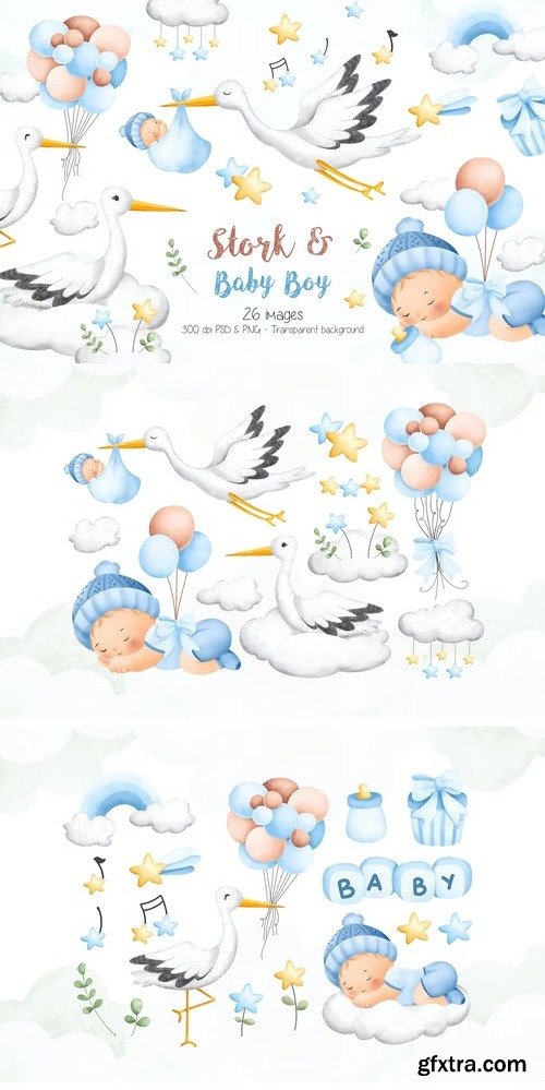 Stork and Baby Boy Clipart