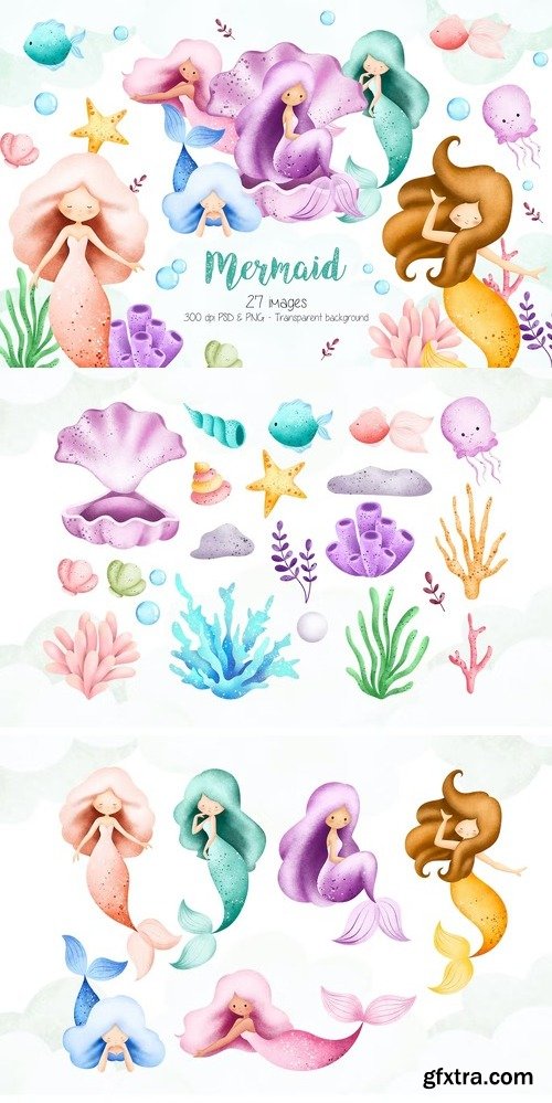 Mermaid and Sea Creature Clipart