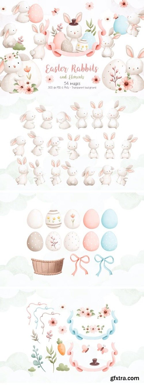 Easter Rabbits and Elements Clipart
