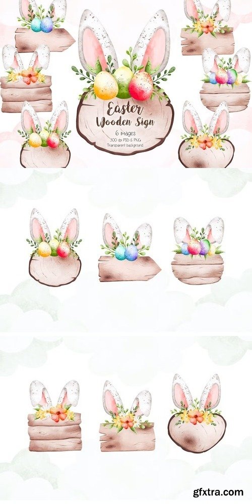 Easter Wooden Sign with Bunny Ear Clipart