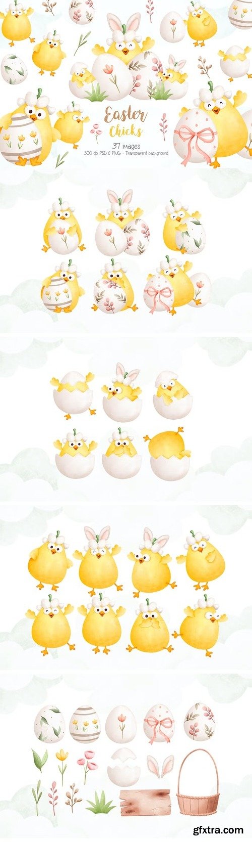 Easter Chicks and Easter Egg Clipart