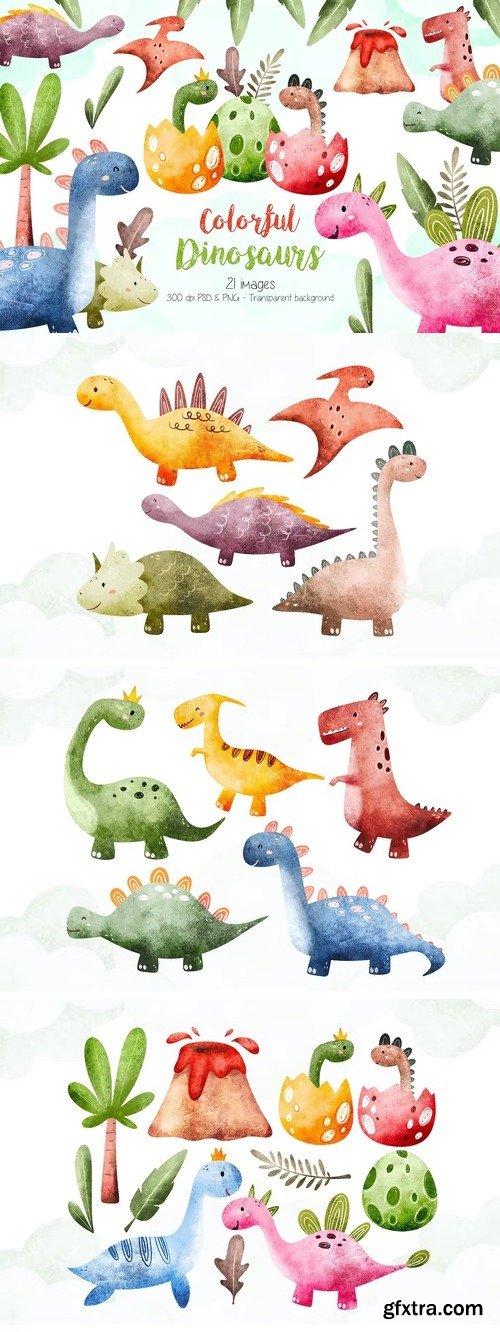 Colorful Dinosaurs Clipart