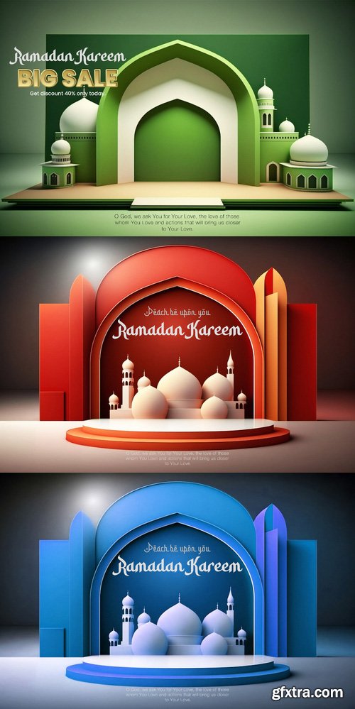 Islamic ramadan kareem and eidpsd podium stage display mockup Islamic ramadan kareem and eidpsd podium stage display mockup
