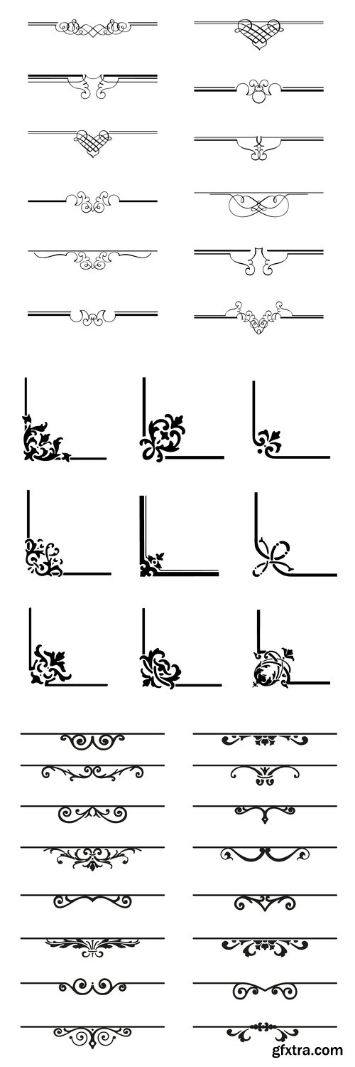 Vintage vector dividers and corners with decorative swirls Vintage vector dividers and corners with decorative swirls