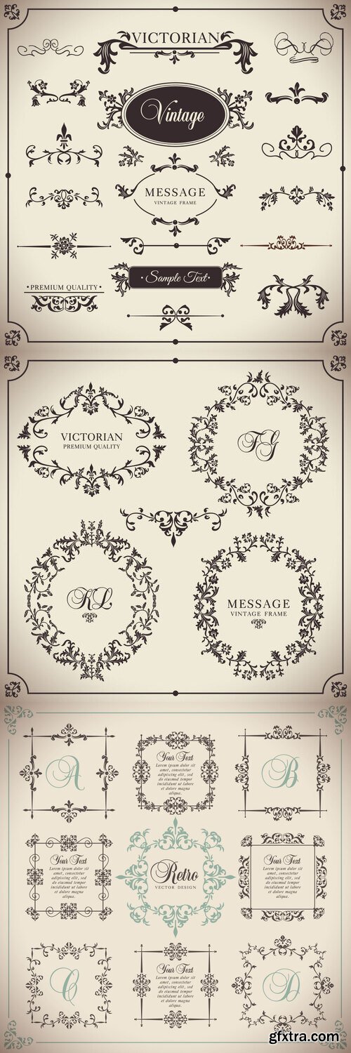 Vintage vector swirls, borders, frames, decorative elements, dividers, corners Vintage vector swirls, borders, frames, decorative elements, dividers, corners