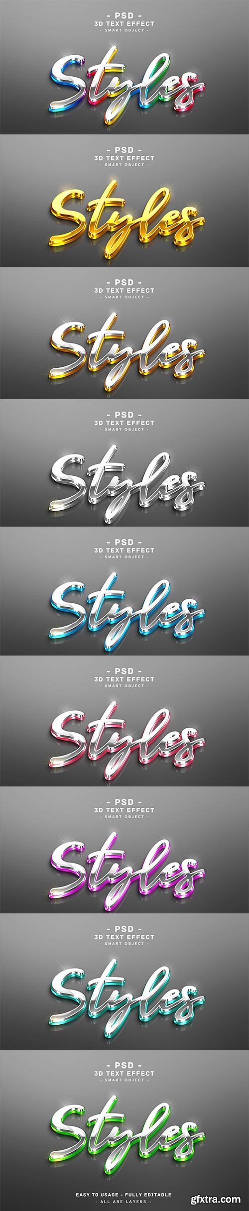 Metalic text effect 3d silver golden mirror style psd