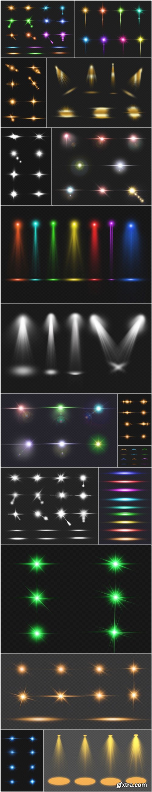 Psd colorful realistic glowing lens flare lights big collections