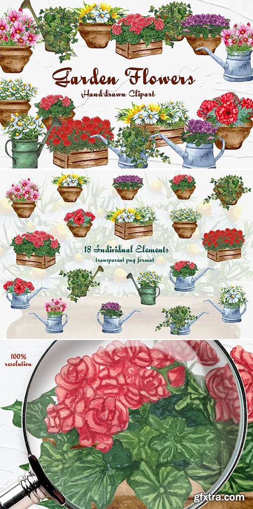 Garden Flowers Watercolor Clipart