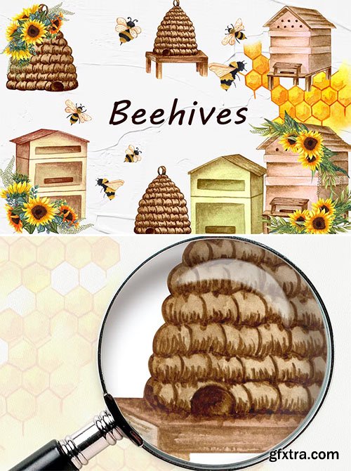 Beehive Watercolor Clipart
