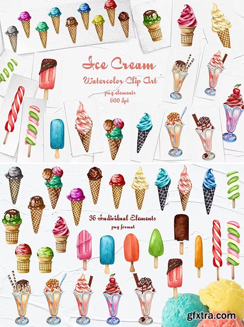 Ice Cream Watercolor Clipart