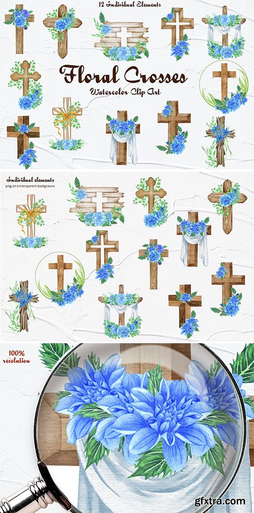 Floral Crosses Watercolor Clipart vol 2