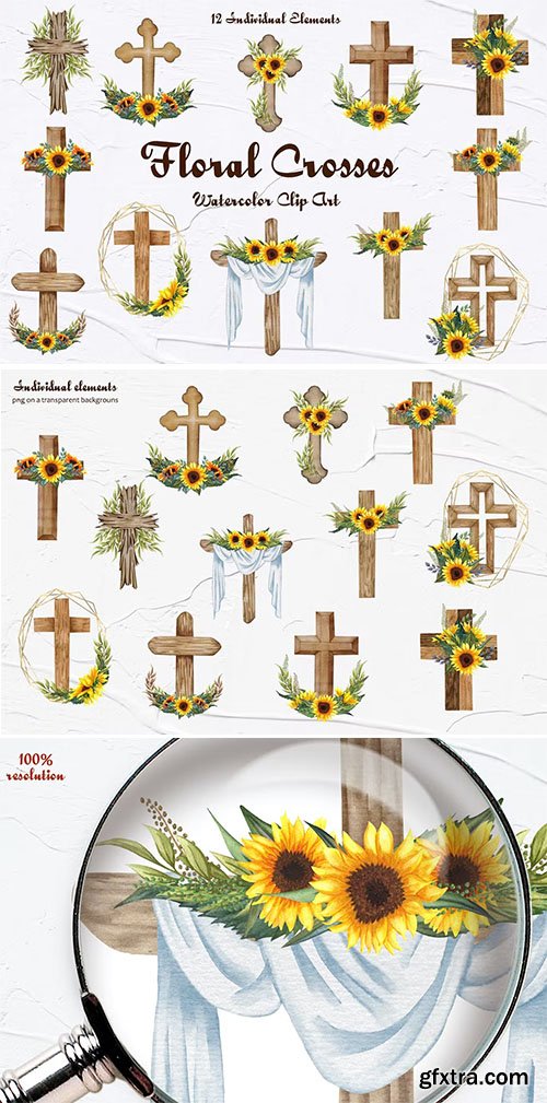 Floral Crosses Clipart