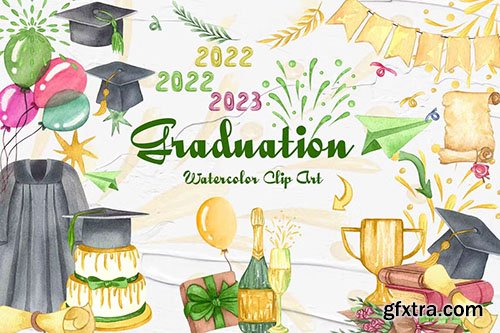 Watercolor Graduation clipart PNG