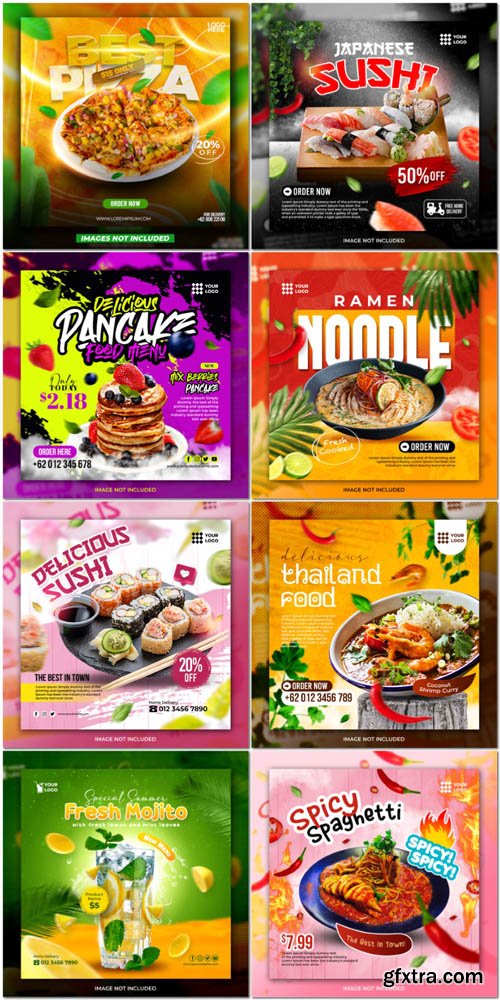 Flyer food and drink social media post, psd banner set vol 174