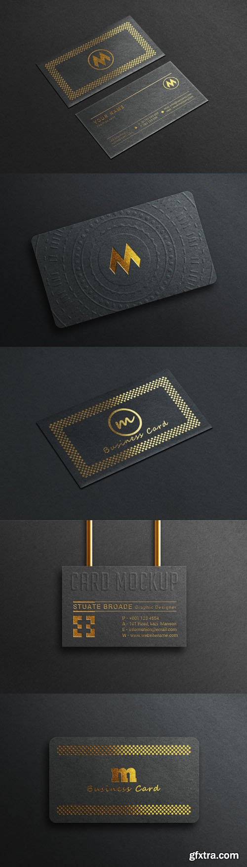 Luxury black psd business card mockup with realistic gold style
