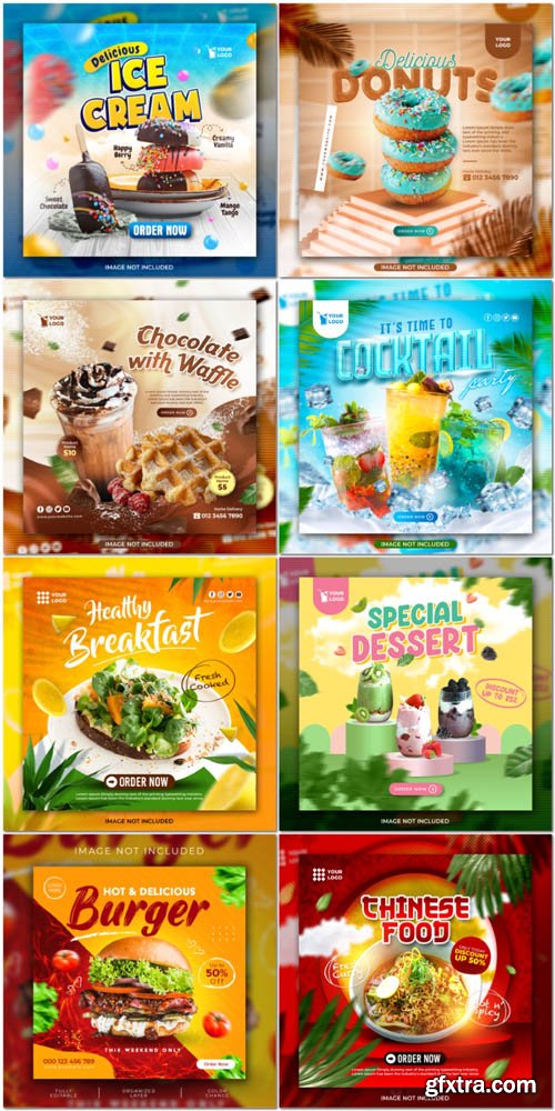 Flyer food and drink social media post, psd banner set vol 172