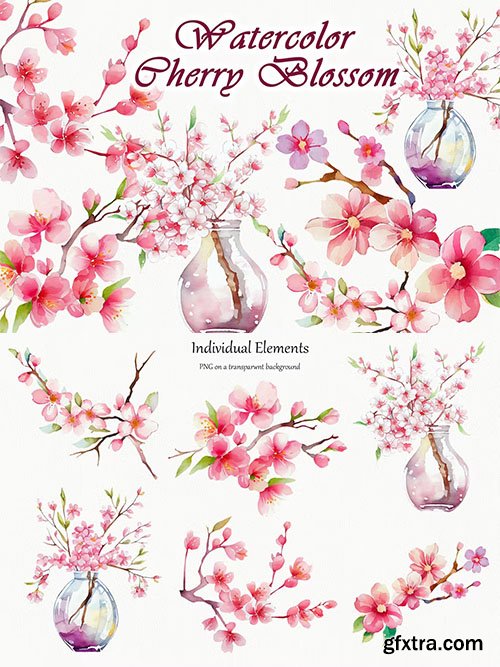 Cherry Blossom Watercolor Clipart