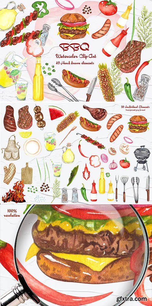 BBQ Watercolor Clipart PNG