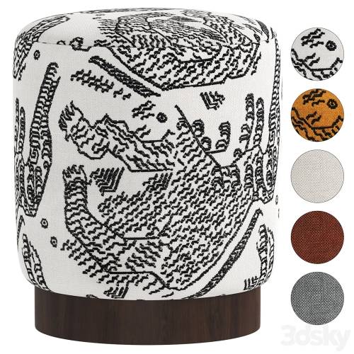 '3dsky Pro - Velvet Pouffe Pouf with Walnut Plinth - Tiger Mountain by Six The Residence'