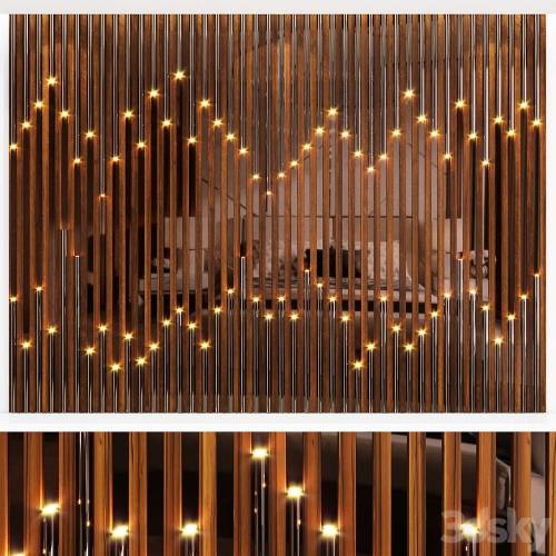 '3dsky Pro - Wall panel made of wood planks, cognac mirror and polished pipes'