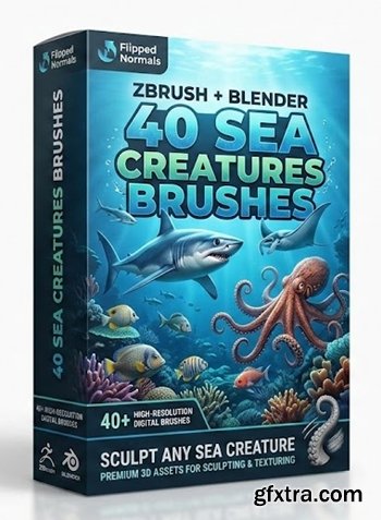Flipped Normals - Zbrush + Blender - 40 Sea Creatures Brushes