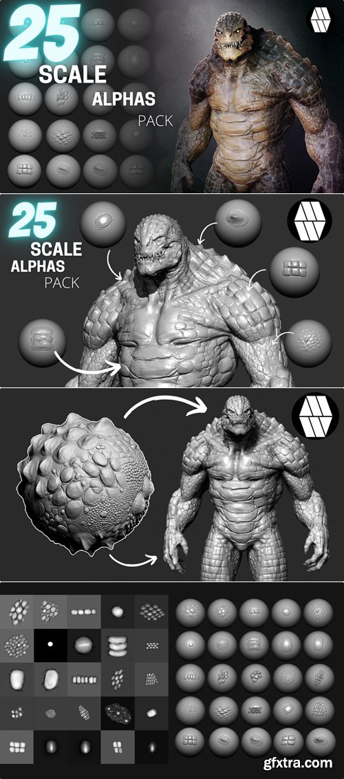 Artstation - 25 Scale Alphas and VDM Brush - Custom made Reptile Alphas