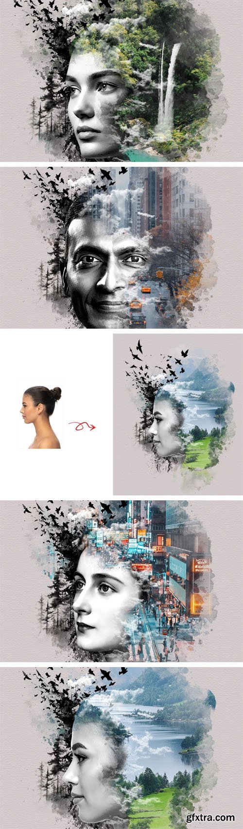 Surreal Double Exposure Nature Portrait Art - Photo Effect for Photoshop