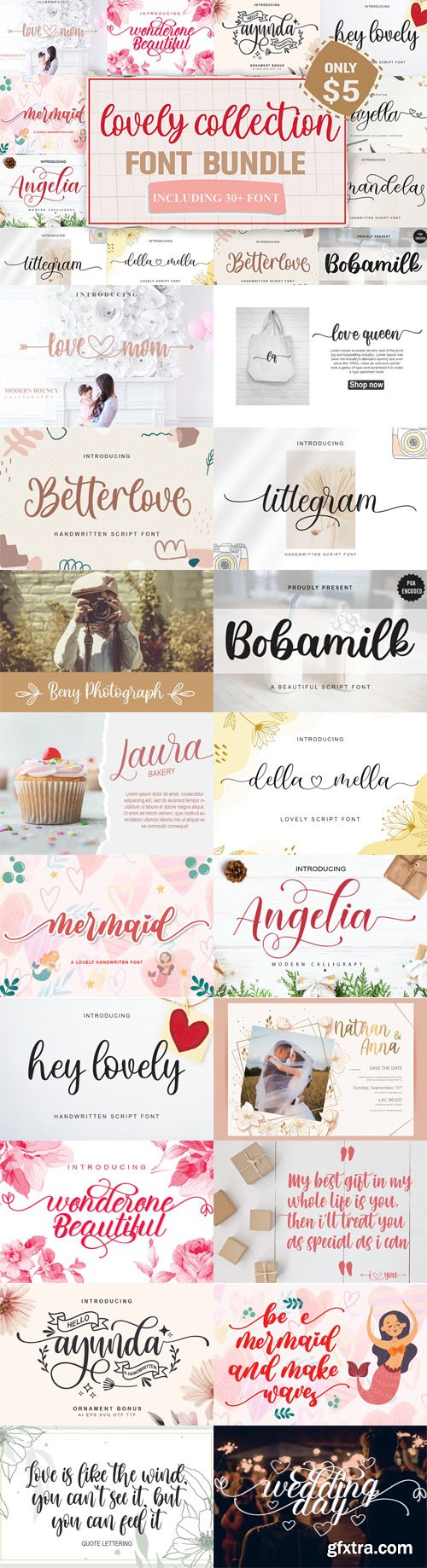 Lovely Collection Font Bundle - 30 Premium Fonts