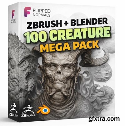 Flipped Normals - Zbrush + Blender - 100 Creature Brush Mega Pack