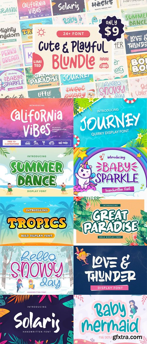 Cute & Playful Font Bundle - 26 Premium Fonts