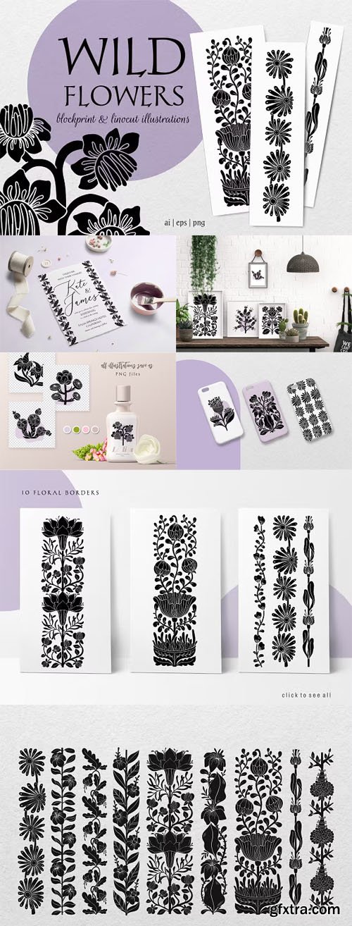 Wild Flowers - Botanical & Linocut Illustrtations