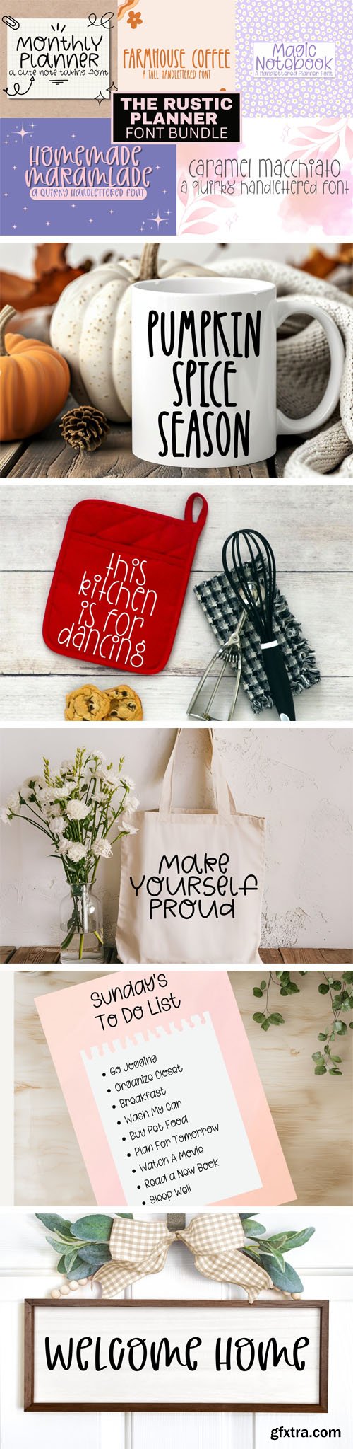 The Rustic Planner Font Bundle - 5 Premium Fonts