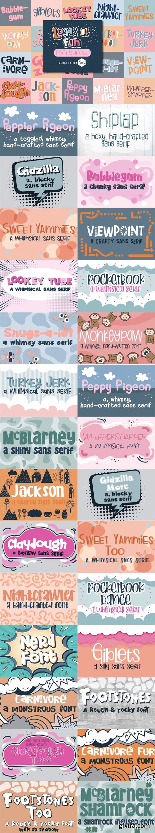 Loads of Fun Font Bundle - 20 Premium Whimsical Hand-crafted Fonts