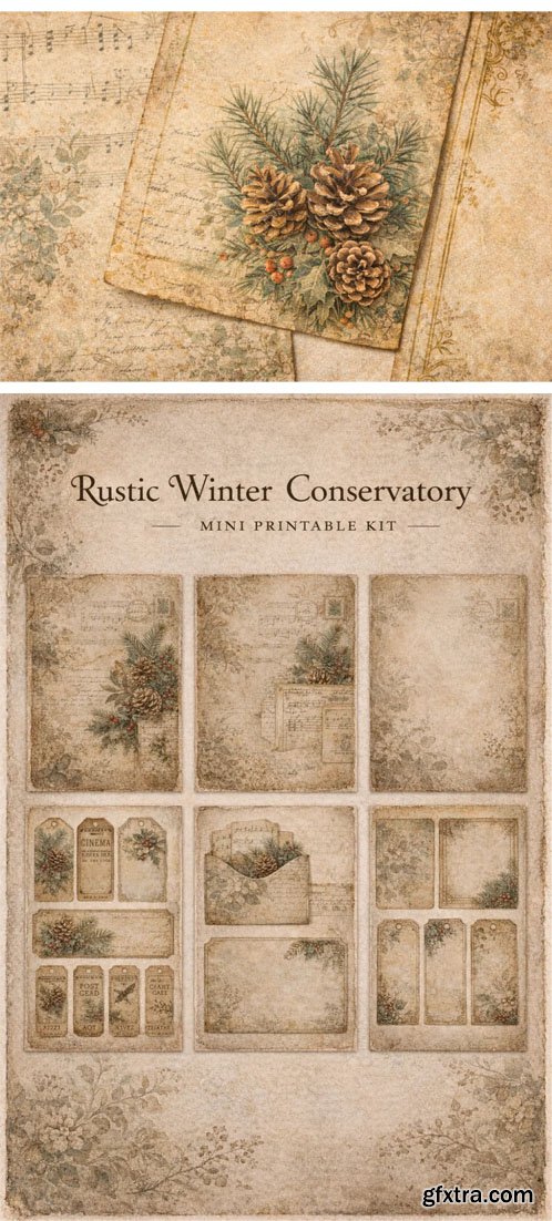 Rustic Winter Conservatory Printable Junk Journal Kit