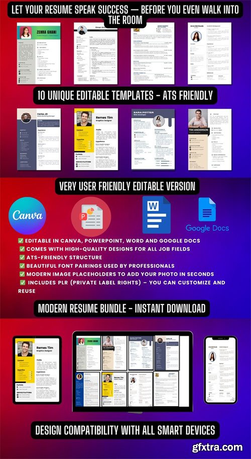 10-In-1 Resume CV Bundle (Canva, Word, PowerPoint)