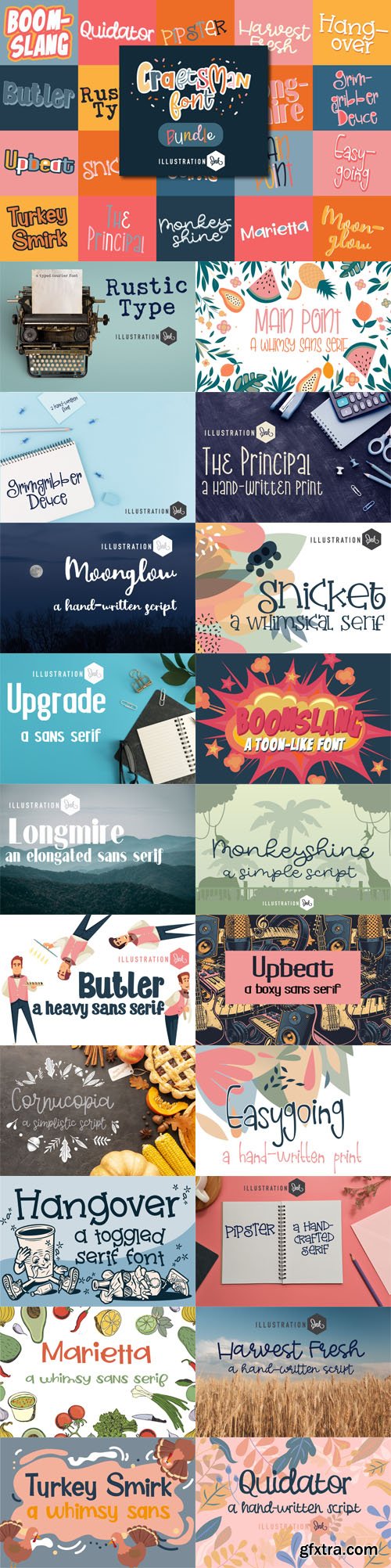 Craftsman Font Bundle - 20 Premium Fonts